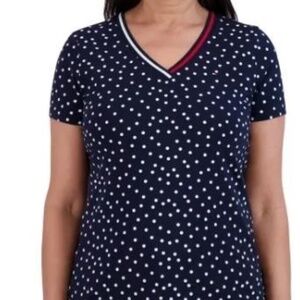 Tommy Hilfiger Navy Blue v-neck Stretchy T with White Polka Dots, Size L